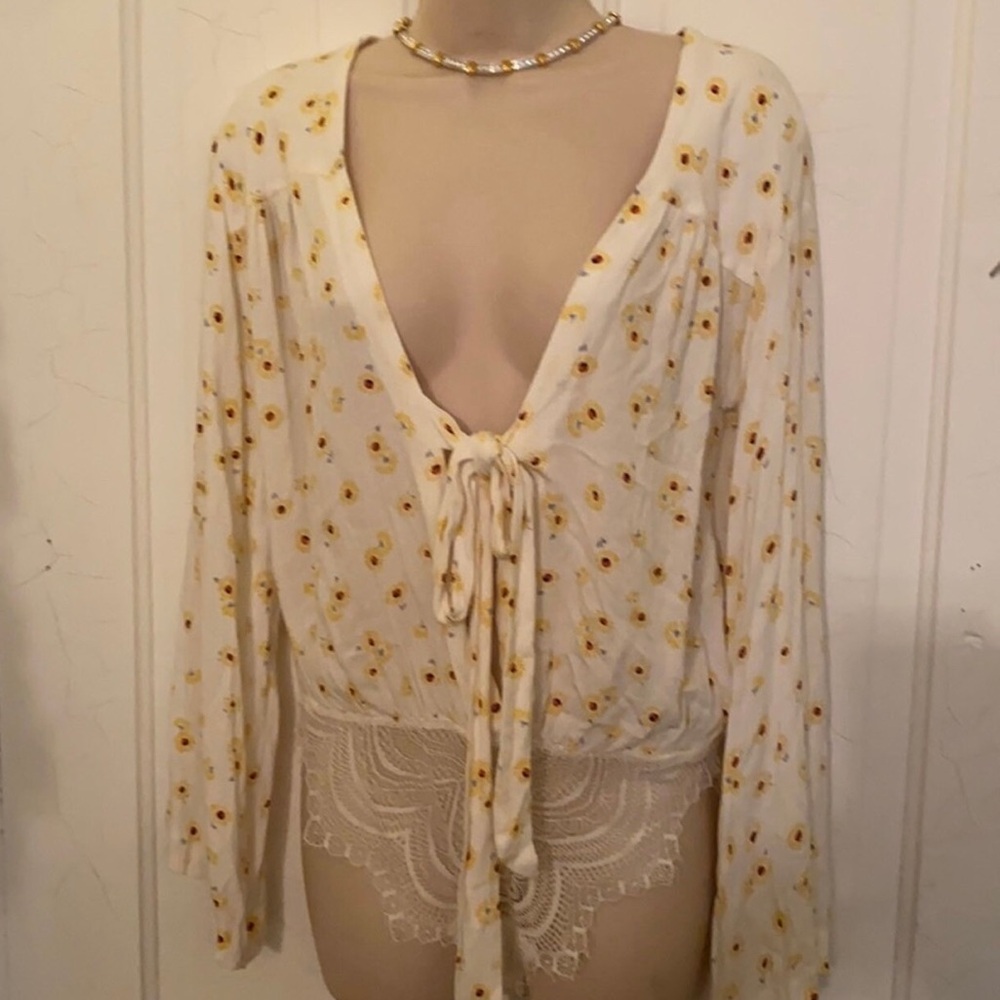 Free People Cream Floral Bodysuit